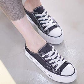 [GIRLS GOOB] Women's Lace Up Comfort Sneakers, Loafers Mules Canvas - Made in KOREA